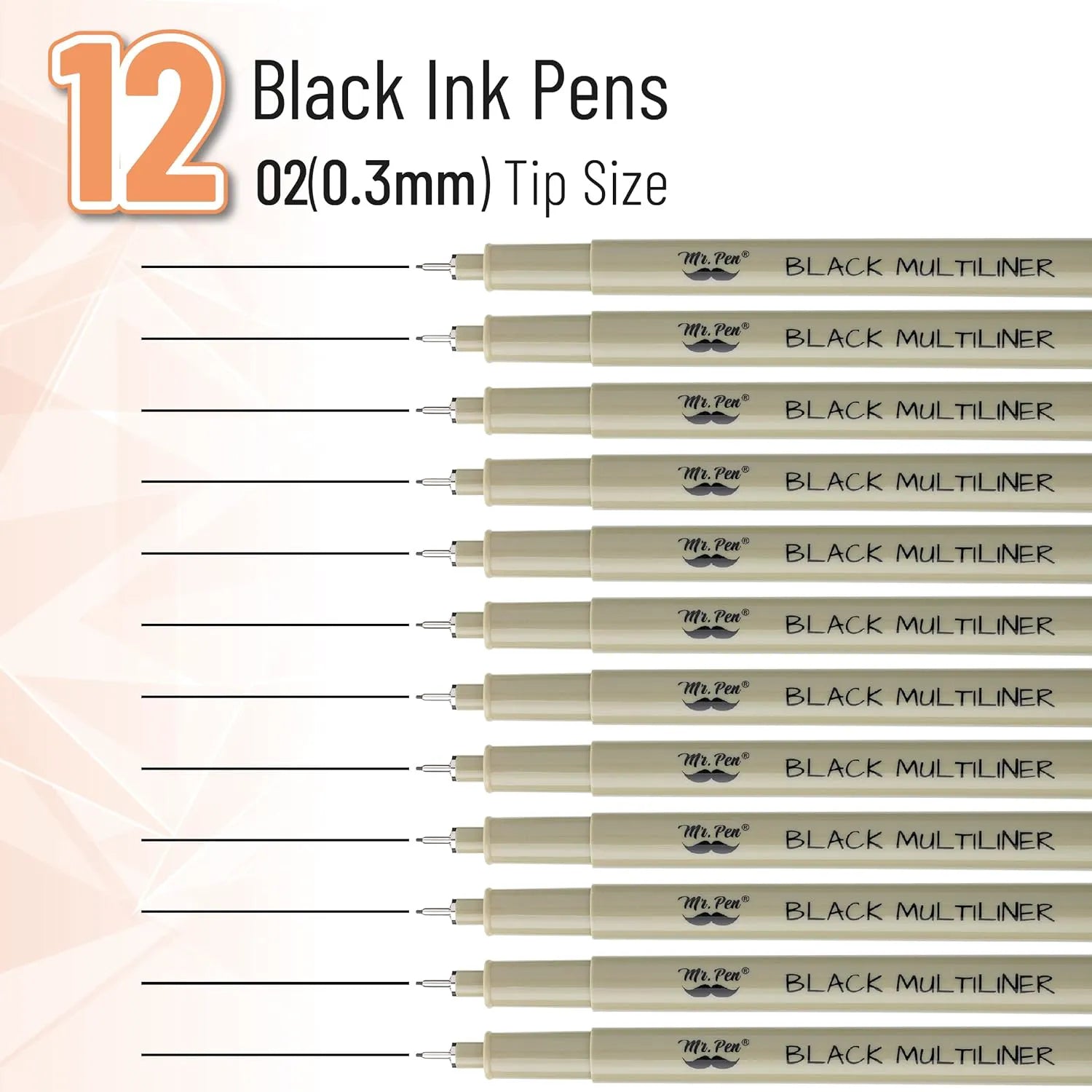 Black Fineliner Pens for Drawing, 0.3mm Tip, 12 Pack