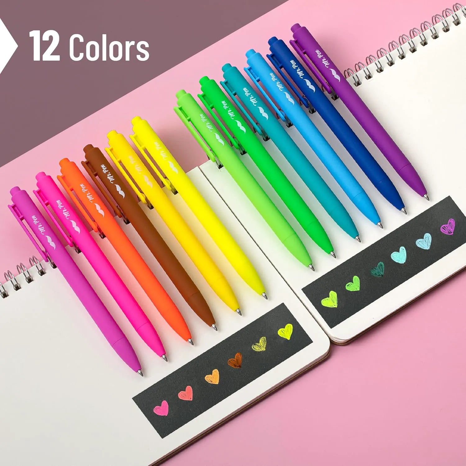 Retractable Gel Pens 12-Pack: Cute Design, Colored Ink, Quick-Dry, Fine Point 0.7mm