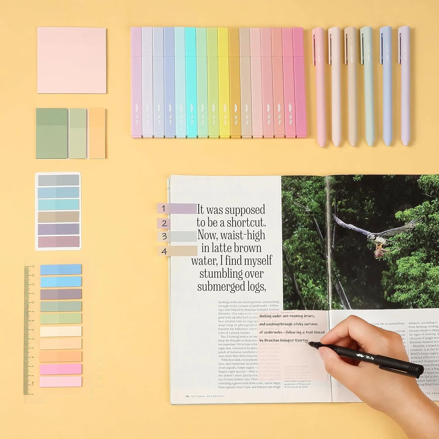 Aesthetic Book Annotation Kit - 38 Pieces with Highlighters, Gel Pens, and Sticky Notes