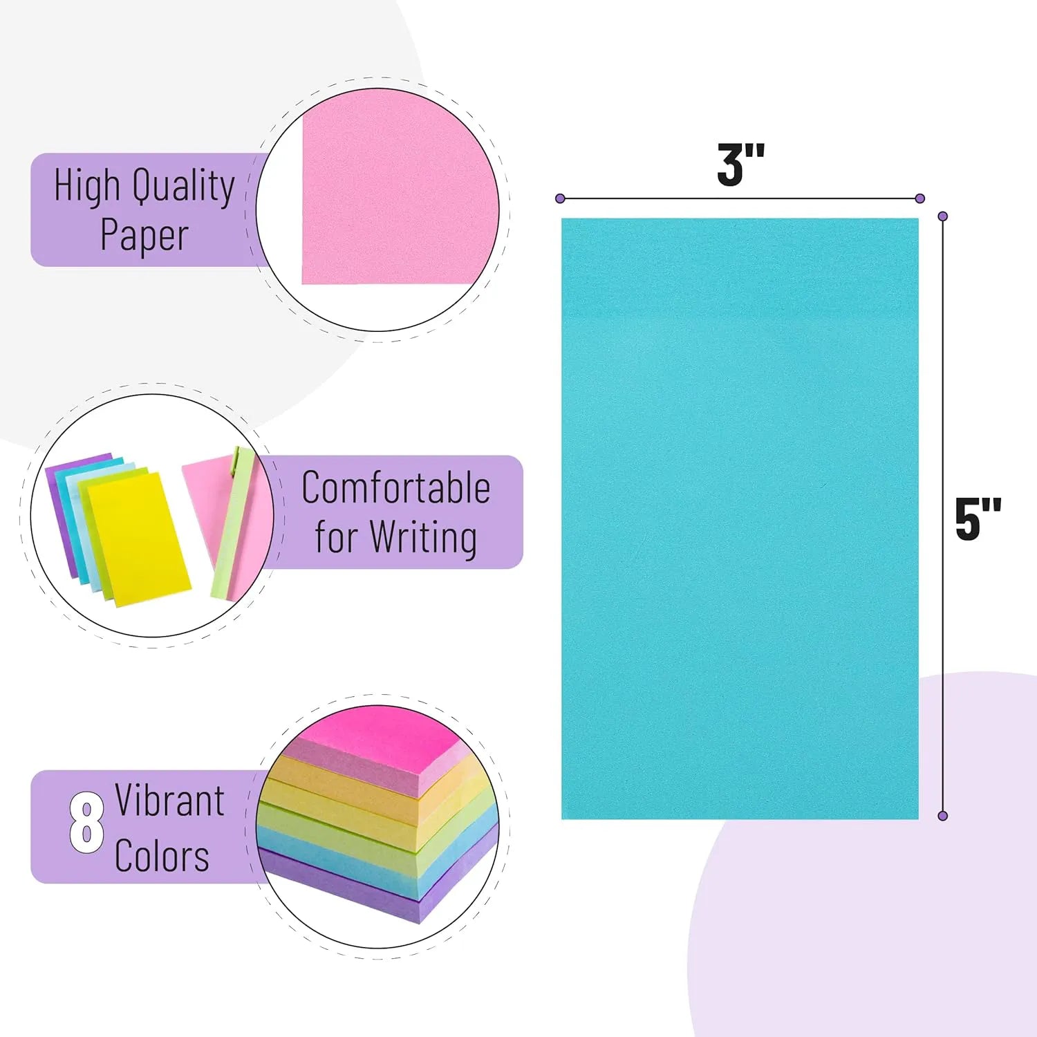 Colorful Large Sticky Notes 3x5 Inch 8 Pads 640 Sheets