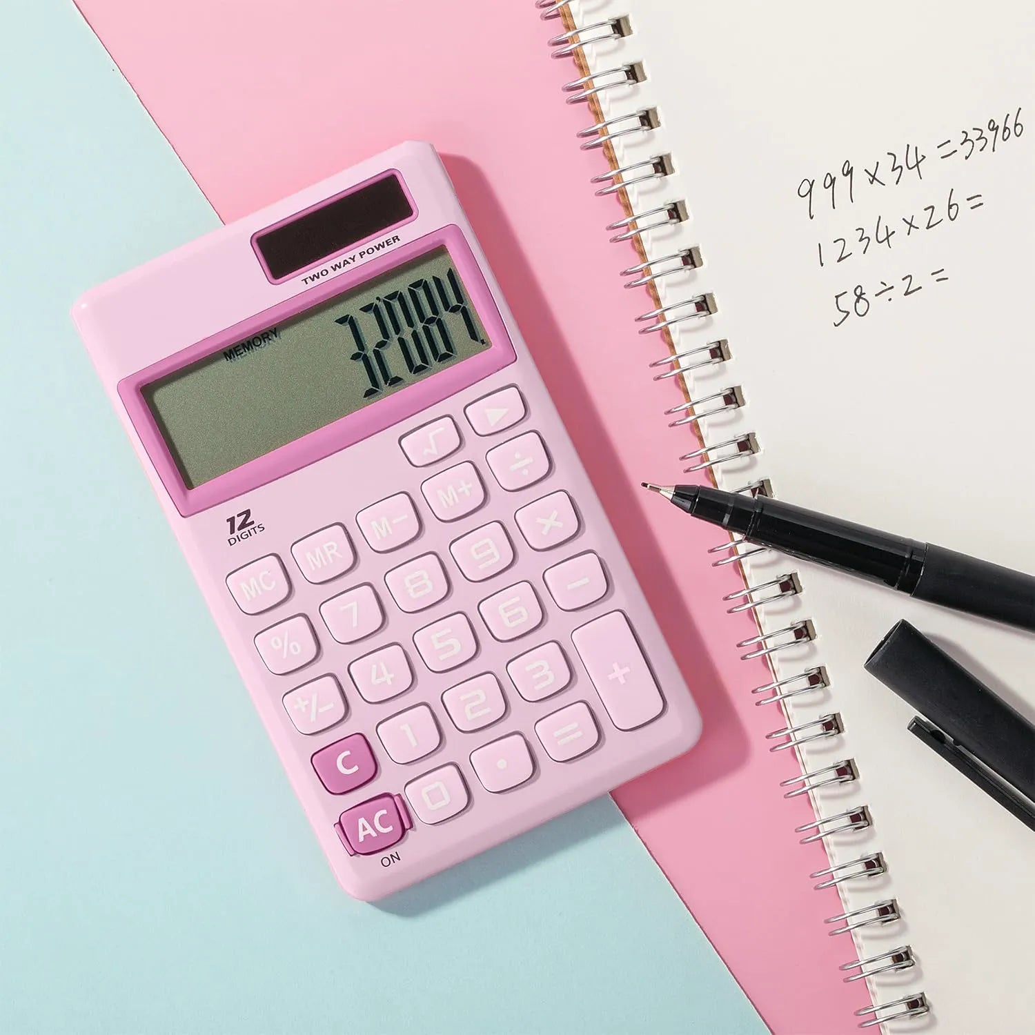 Purple 12-Digit Solar Handheld Calculator with Standard Functions