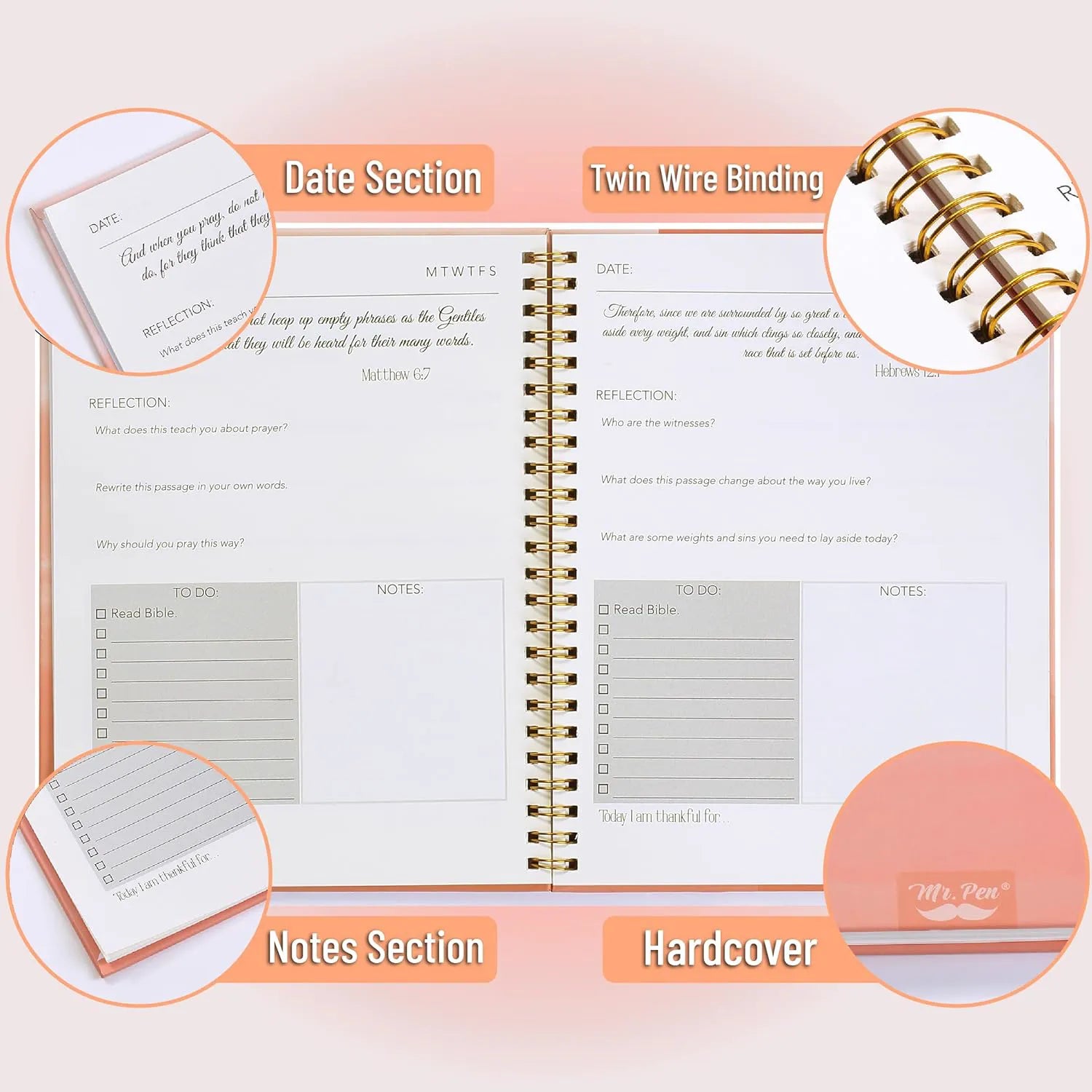 Mr. Pen Bible Journaling Kit for Women - Sunset Blush, No-Bleed Highlighters & Pens