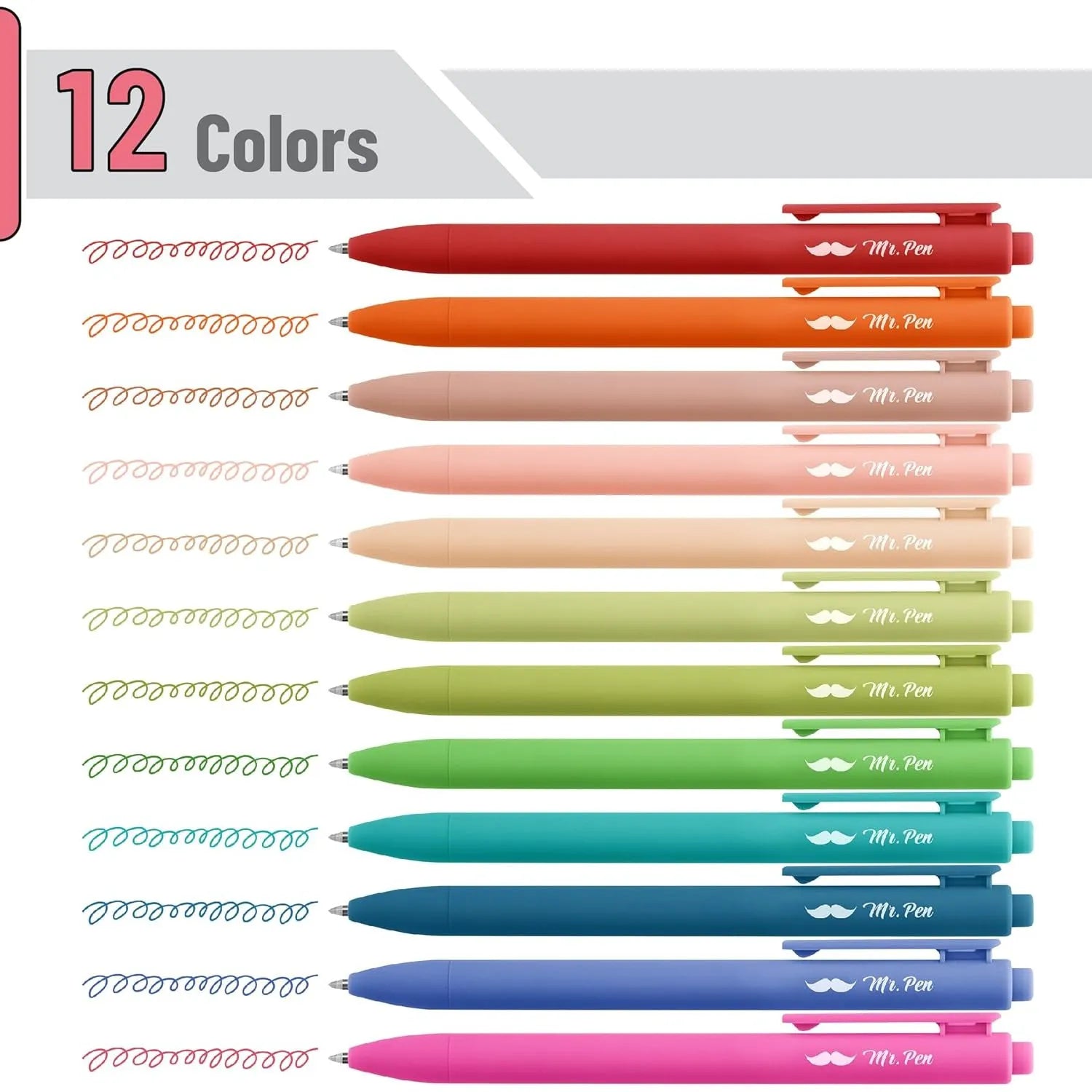 Retractable Gel Pens 12-Pack: Cute Design, Colored Ink, Quick-Dry, Fine Point 0.7mm