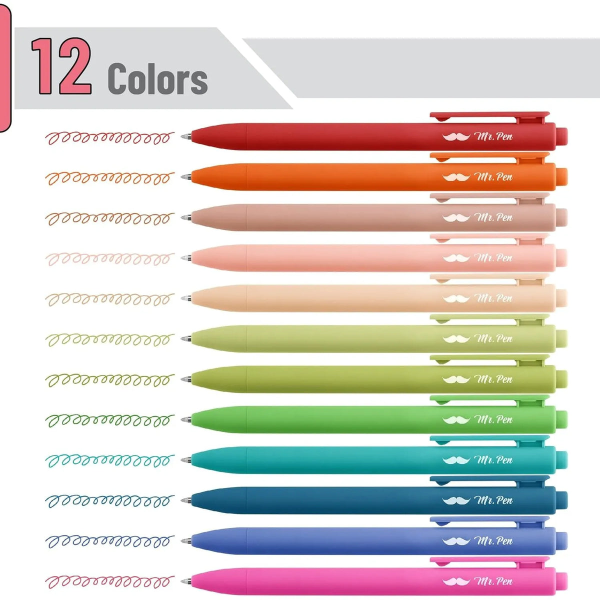 Retractable Gel Pens 12-Pack: Cute Design, Colored Ink, Quick-Dry, Fine Point 0.7mm