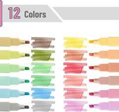 Macaron Aesthetic Highlighters (12 Pack) - No Bleed Chisel Tip Assorted Colors for Bible & Study