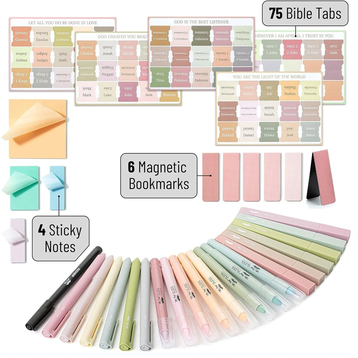 Bible Journaling Kit, 31 Pcs — Pens, Highlighters, Tabs, Bookmarks & Sticky Notes, No Bleed Bible Study Set