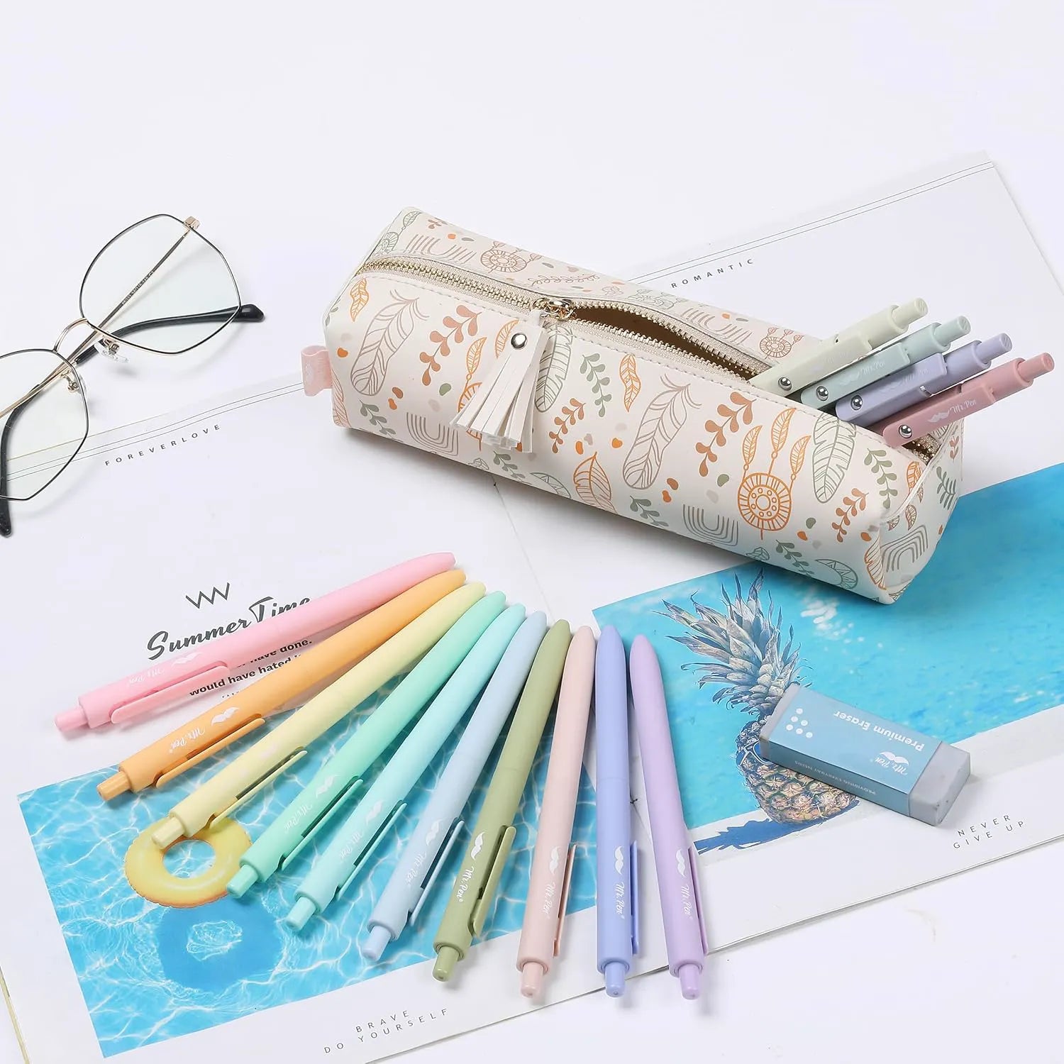 Boho PU Leather Pencil Pouch - Slim, Cute & Aesthetic