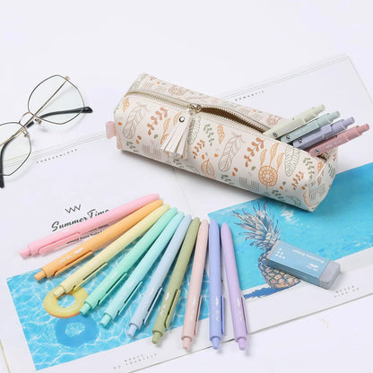 Boho PU Leather Pencil Pouch - Slim, Cute & Aesthetic