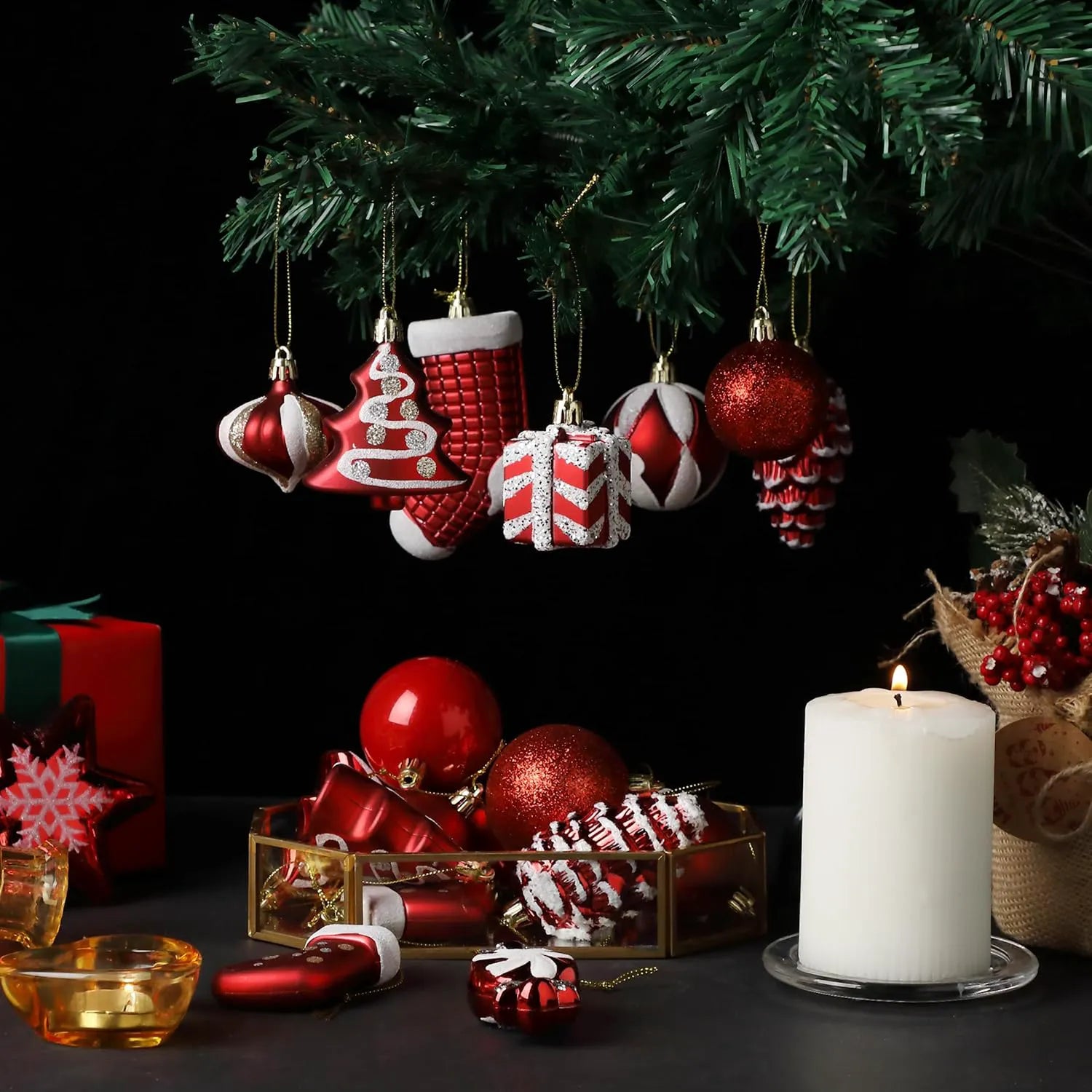 Mr. Pen Assorted Christmas Ball Ornaments Set, 77 Pieces, Red Shatterproof Ornaments