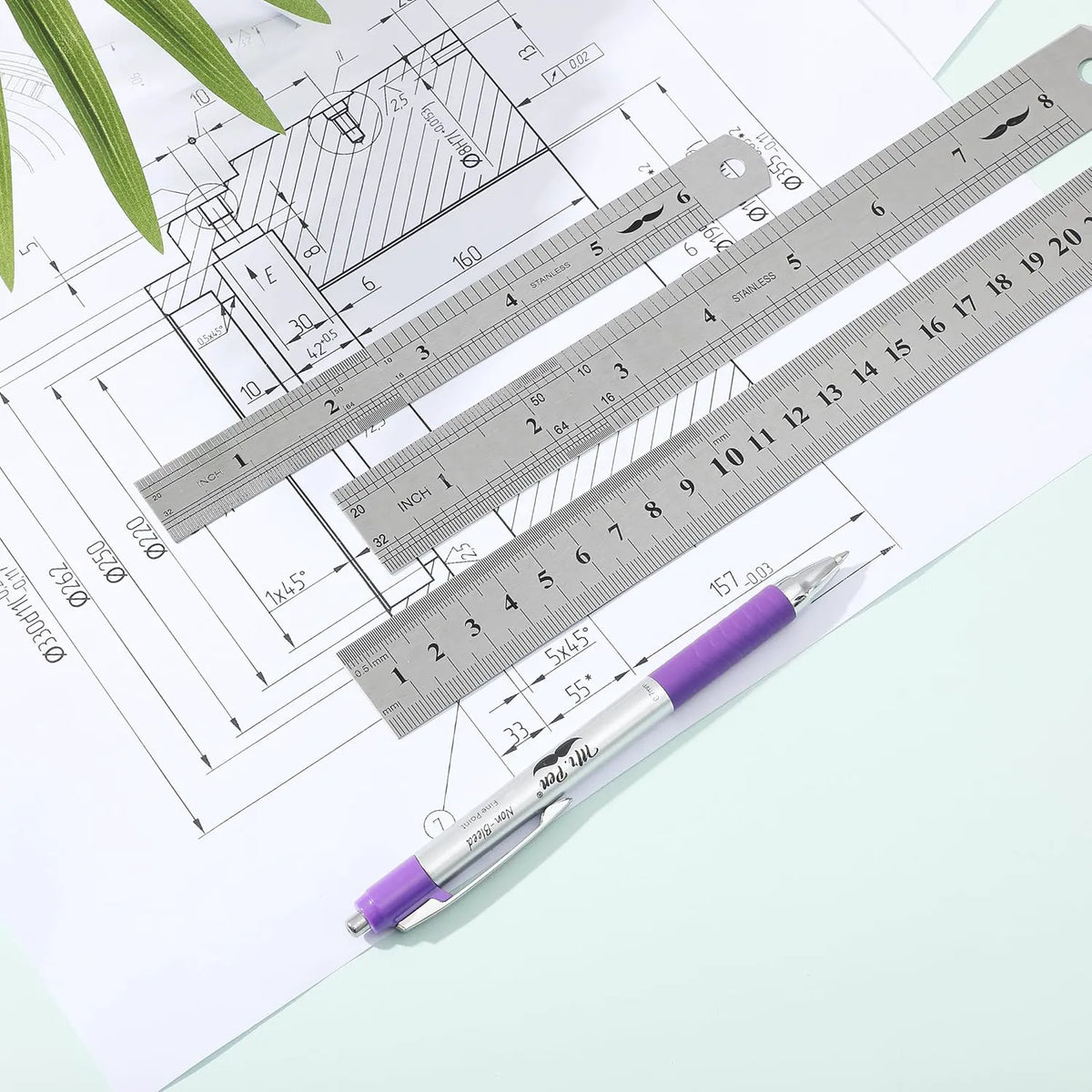 Stainless Steel Ruler Set (3-Pack): 6", 8", 12" Thin Metal Precision Rulers