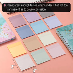 Mr. Pen Transparent Sticky Notes 3x3 Dreamy Pastel 12 Pads 600 Sheets See Through Bulk