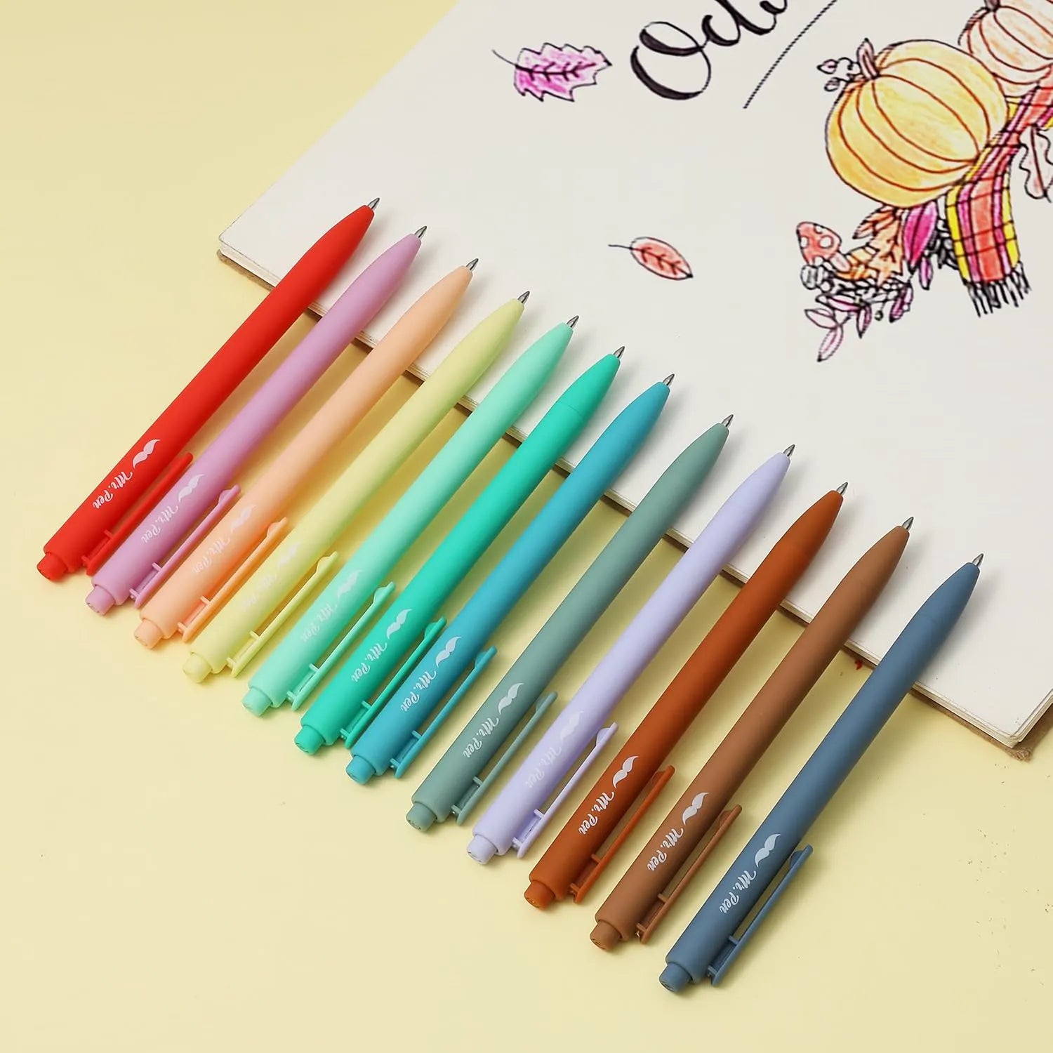 Retractable Gel Pens 12 Pack, Fine Point 0.7mm, Fast-Drying Assorted Colors, Cute Aesthetic Journaling Pens