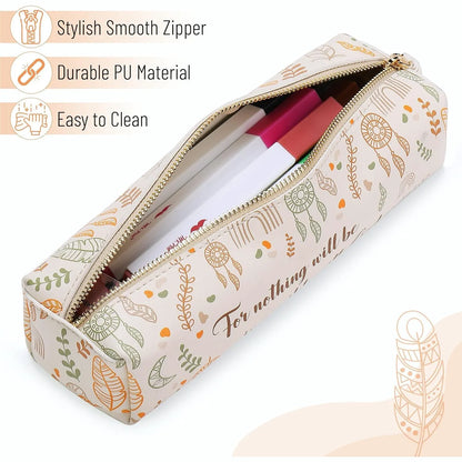 Boho PU Leather Pencil Pouch - Slim, Cute & Aesthetic