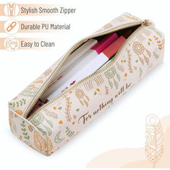 Boho PU Leather Pencil Pouch - Slim, Cute & Aesthetic