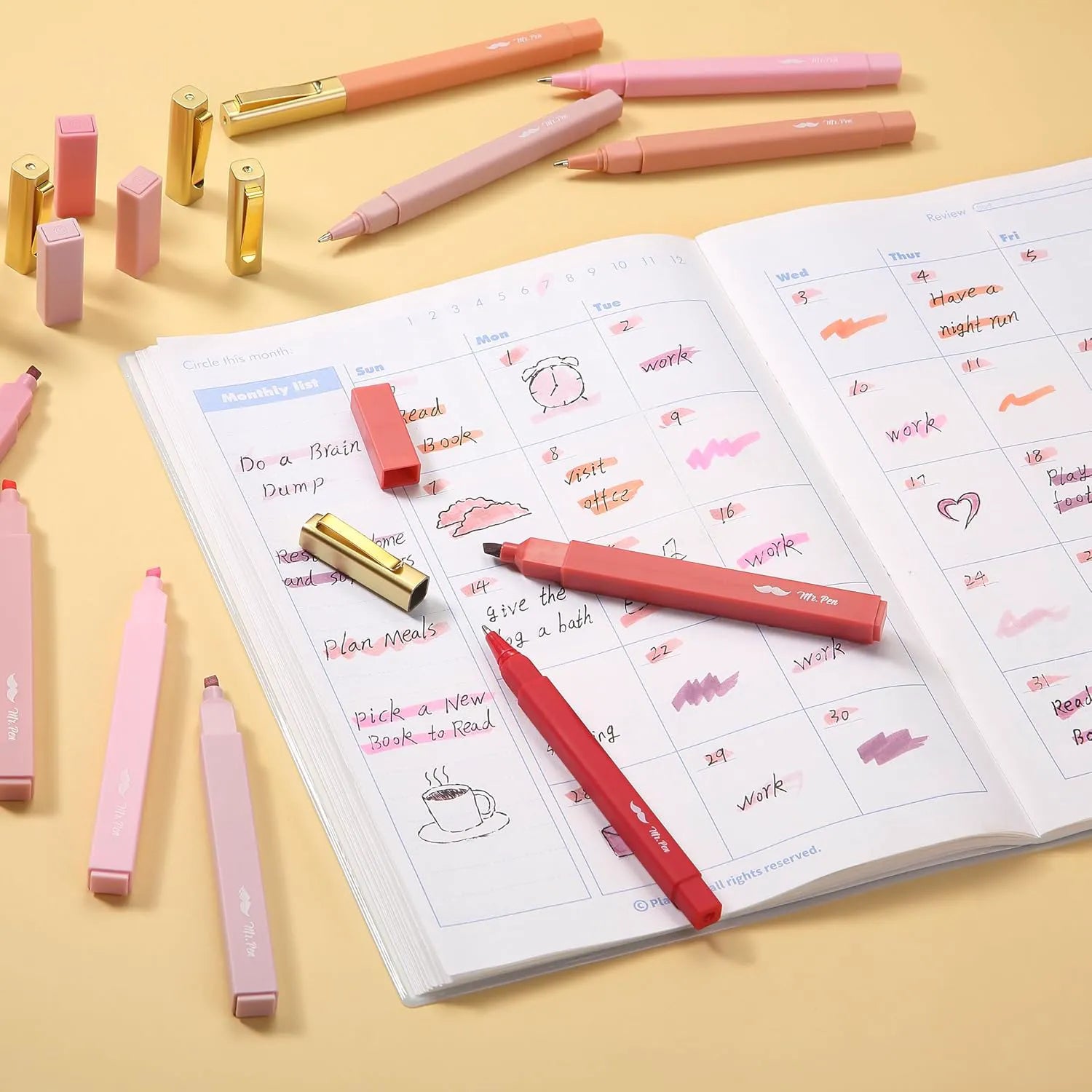 12 Pack No-Bleed Aesthetic Highlighters & Pens in Pink Shades for Bible Study