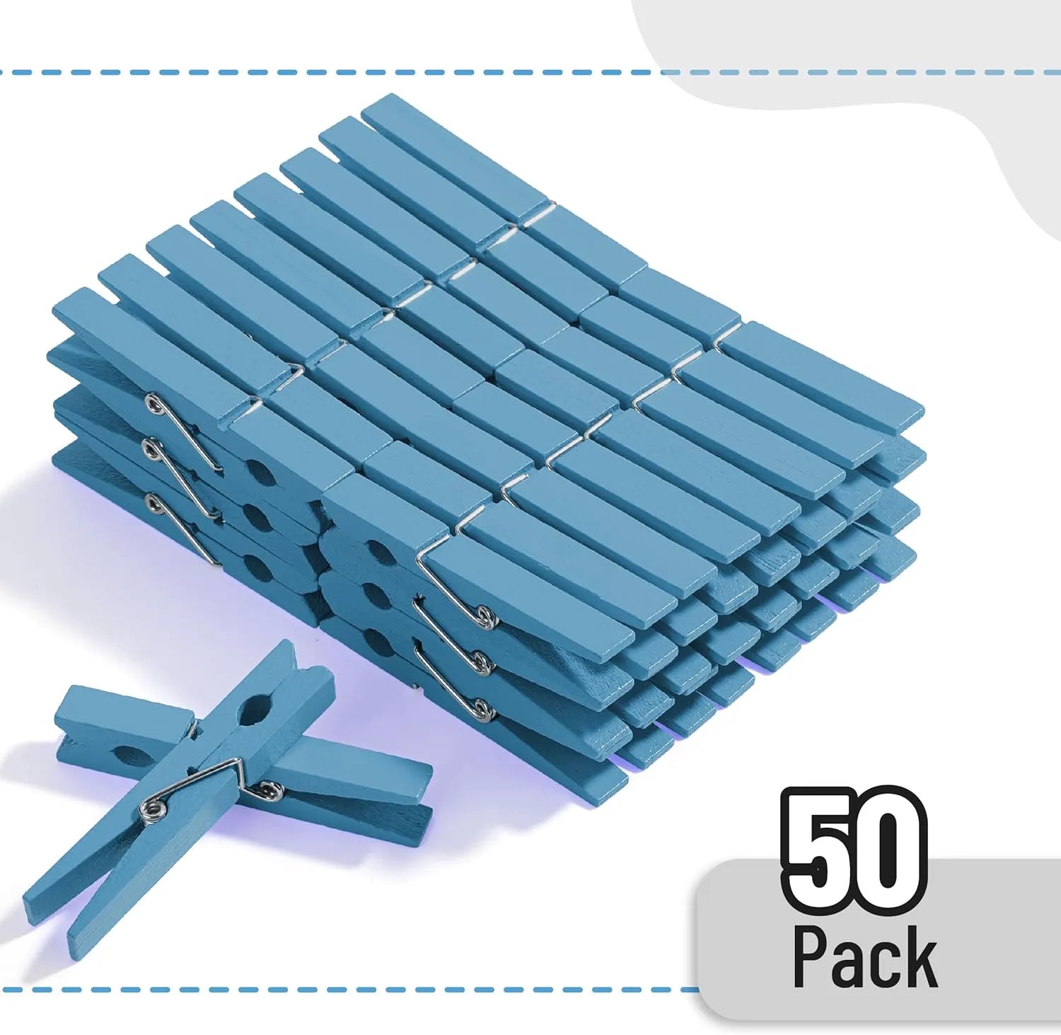 Wooden Blue Clothespins (50 Pack, 2.9 Inch) with Strong Grip