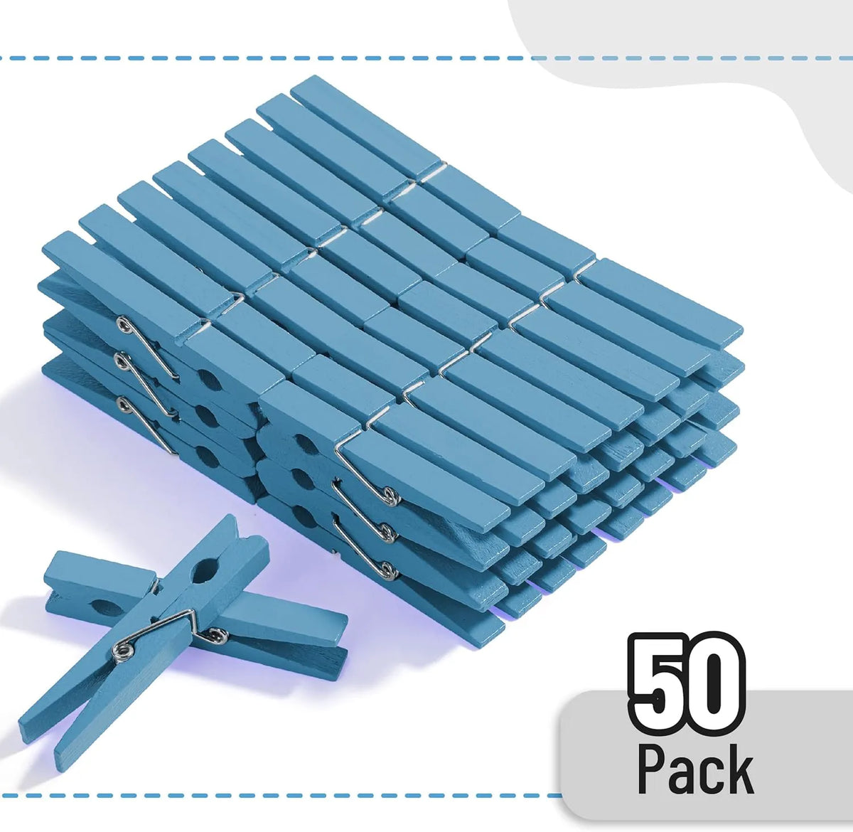 Wooden Blue Clothespins (50 Pack, 2.9 Inch) with Strong Grip