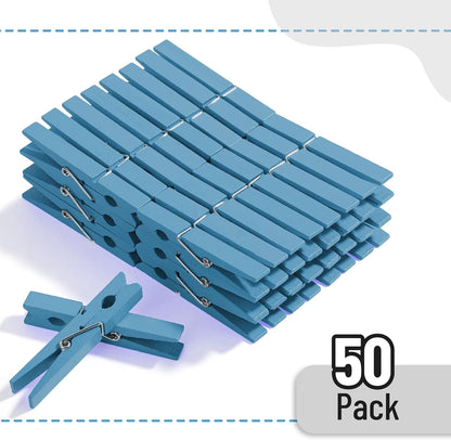 Wooden Blue Clothespins (50 Pack, 2.9 Inch) with Strong Grip