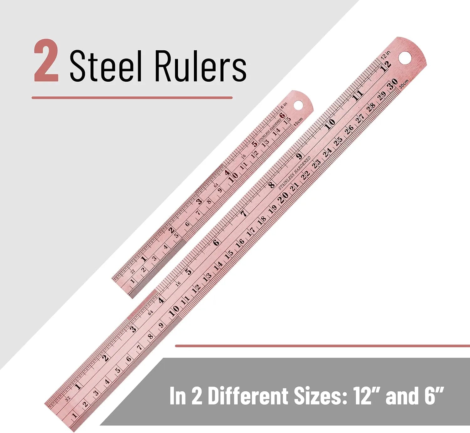 Steel Rulers 2-Pack (6 & 12 Inch) in Rose Gold