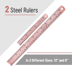 Steel Rulers 2-Pack (6 & 12 Inch) in Rose Gold