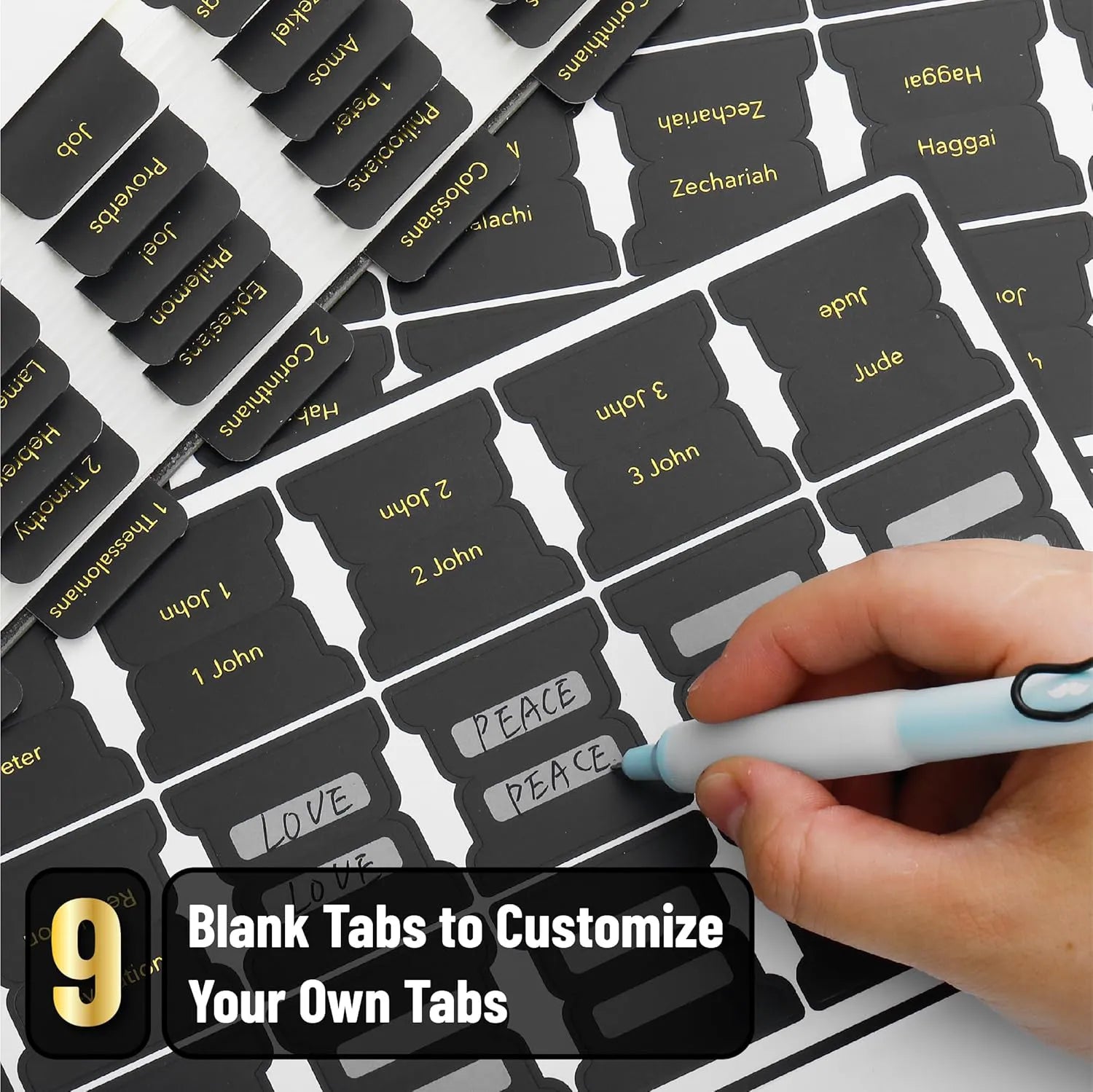 Mr. Pen Bible Tabs - 75 Laminated Tabs, Black with Gold Foil Lettering for Women and Men