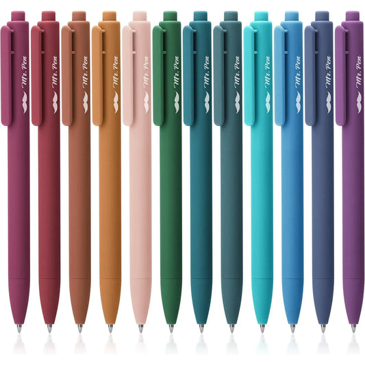 Retractable Gel Pens 12 Pack - Vintage Dark Colors, Fine Point 0.7mm, Cute Aesthetic Pens for Journaling
