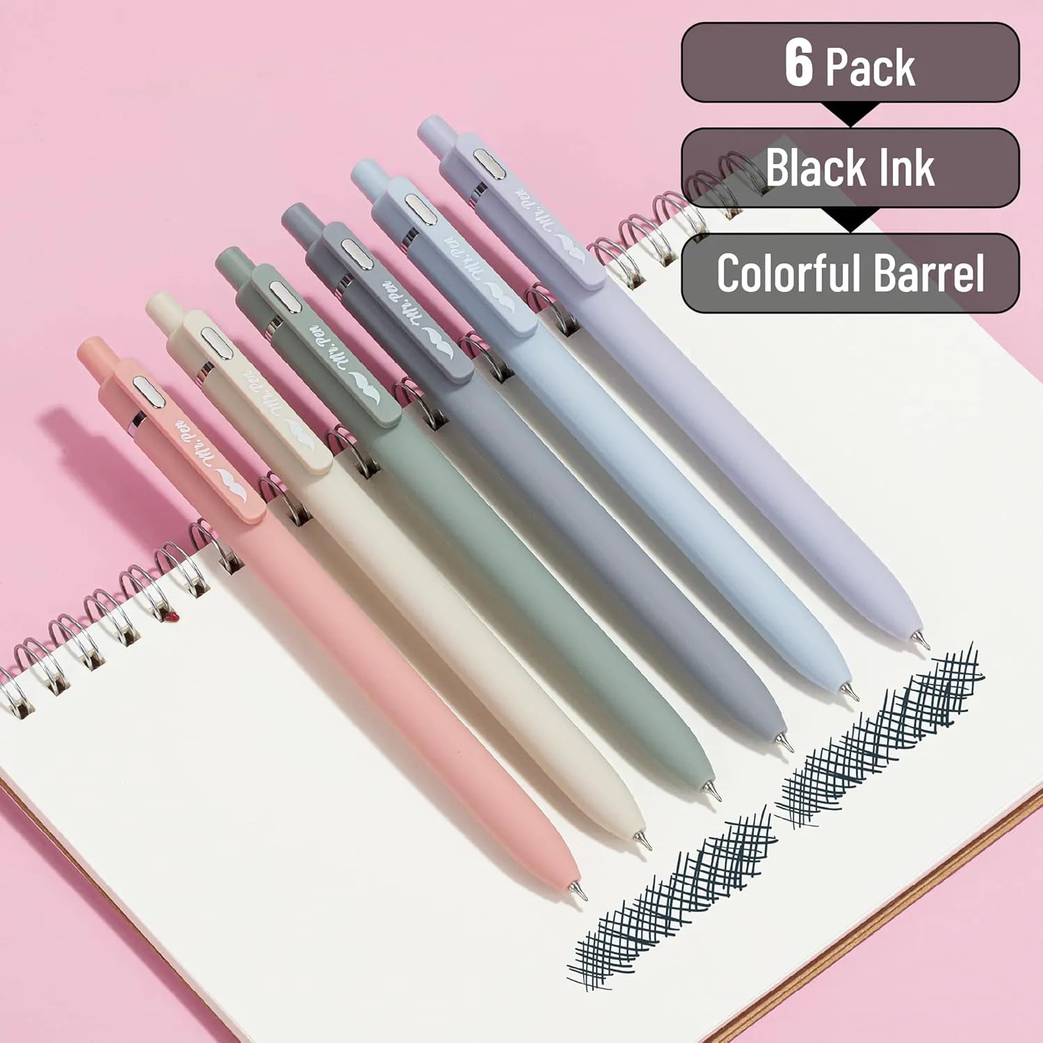 Retractable Gel Pens, 6 Pack, 0.5mm Fine Point