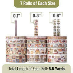Retro Icon Washi Tape Set - 21 Rolls, Assorted Widths