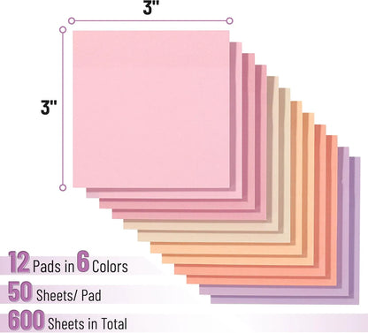 Sunset Sorbet Sticky Notes, 3x3 Inches, 12 Pads (600 Sheets Total)
