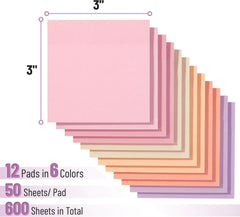 Sunset Sorbet Sticky Notes, 3x3 Inches, 12 Pads (600 Sheets Total)
