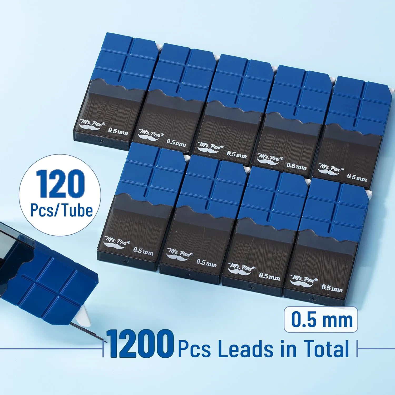 0.5 mm Mechanical Pencil Lead Refills - 10 Tubes (1200 Pieces)