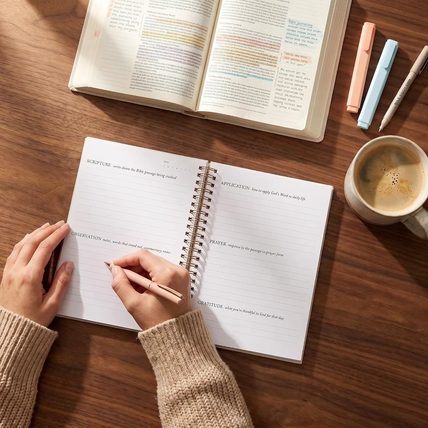 Mr. Pen Abide Bible Study Journal - A5 Hardcover, 136 Pages, 120gsm Paper, Gold Metal Spiral, Christian Gift for Women, SOAP Method