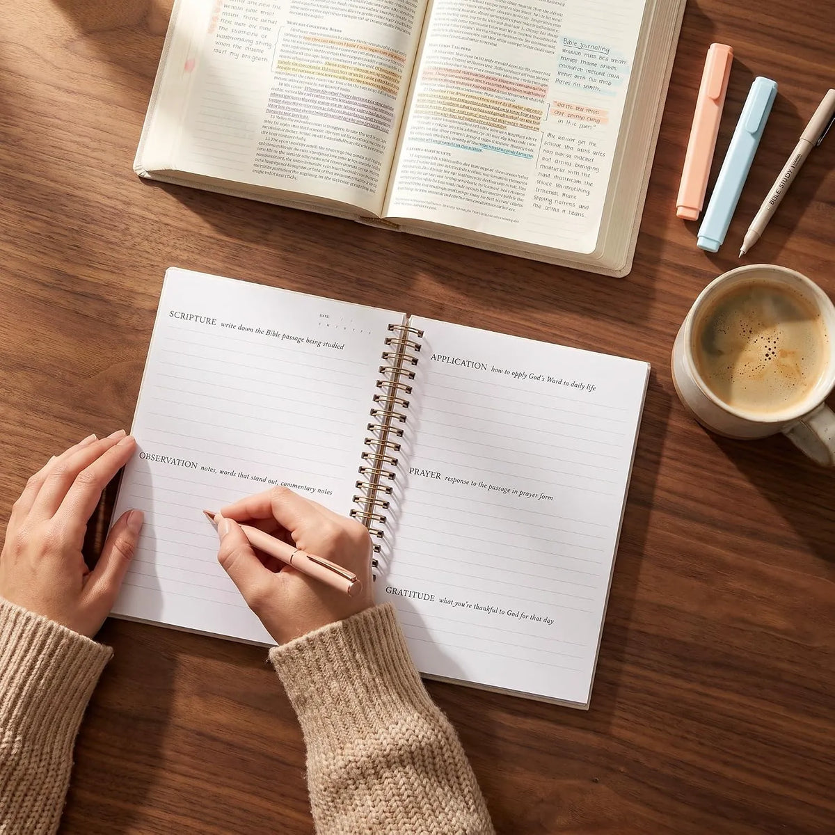 Mr. Pen Abide Bible Study Journal - A5 Hardcover, 136 Pages, 120gsm Paper, Gold Metal Spiral, Christian Gift for Women, SOAP Method
