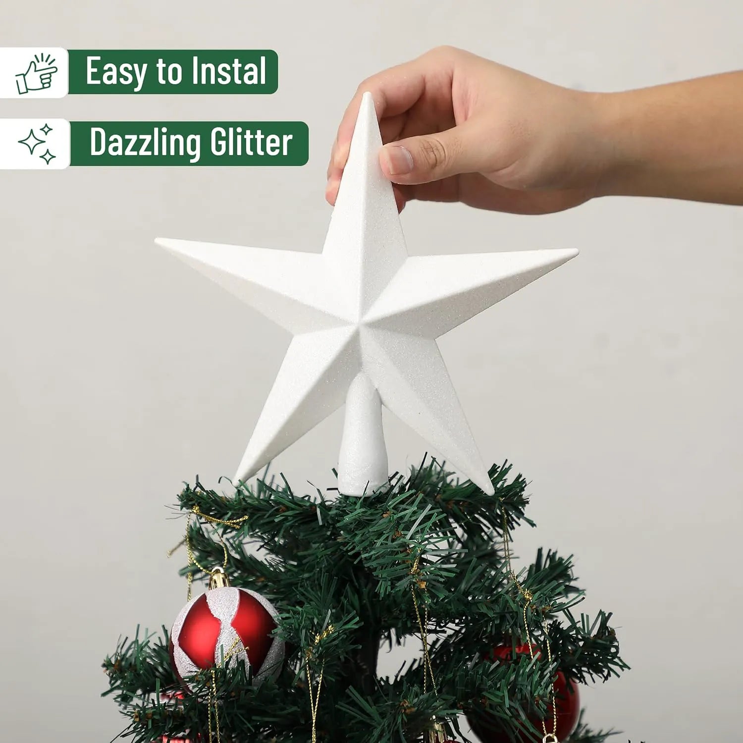 Mr. Pen Glitter Star Tree Topper, 8-Inch, White Star Christmas Tree Topper