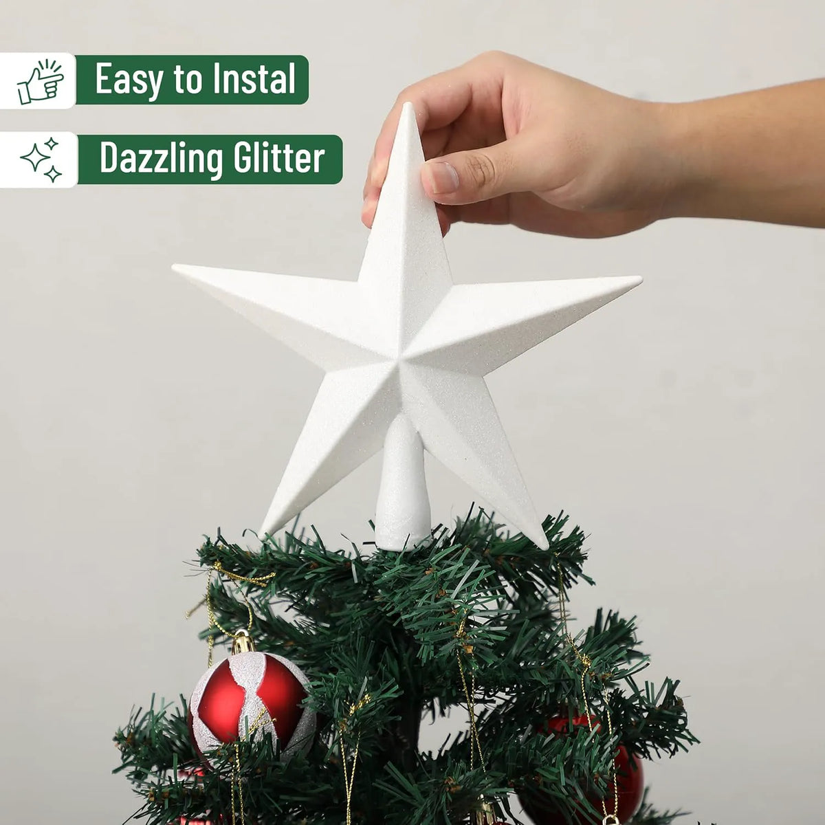 Mr. Pen Glitter Star Tree Topper, 8-Inch, White Star Christmas Tree Topper