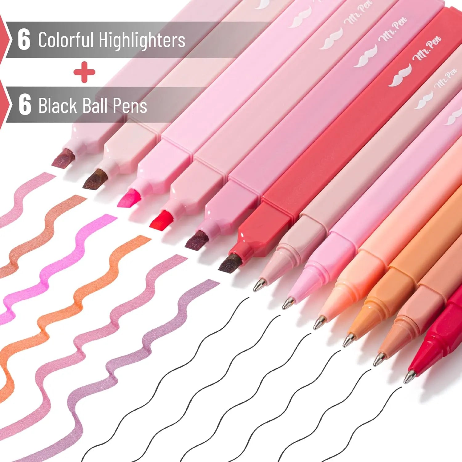 12 Pack No-Bleed Aesthetic Highlighters & Pens in Pink Shades for Bible Study