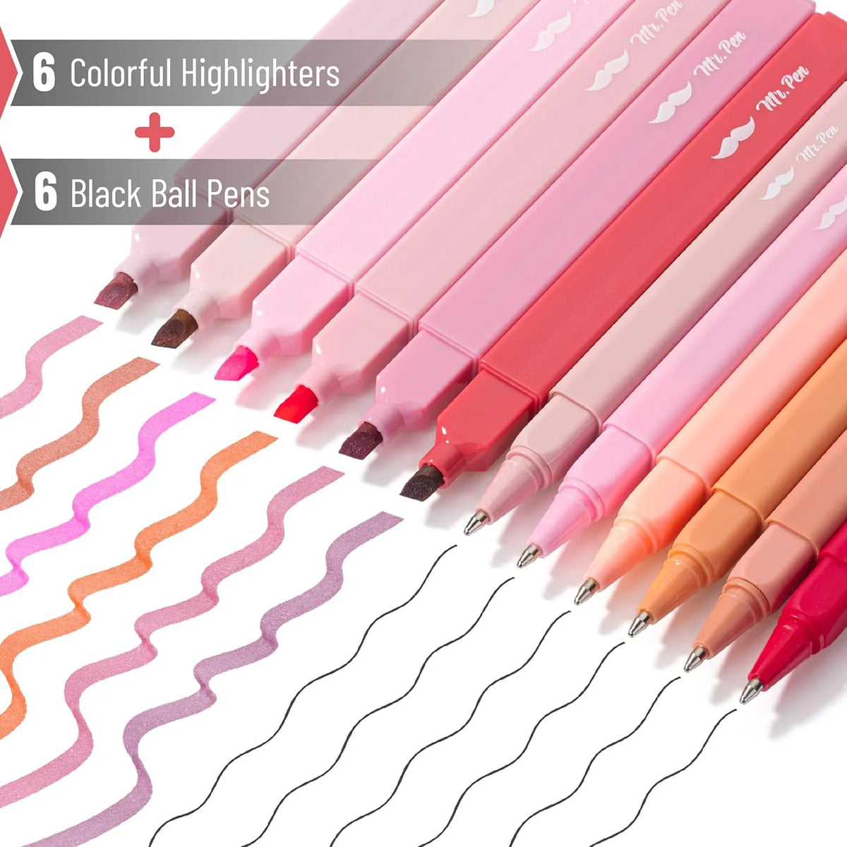 12 Pack No-Bleed Aesthetic Highlighters & Pens in Pink Shades for Bible Study