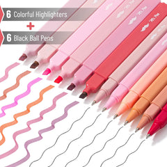 12 Pack No-Bleed Aesthetic Highlighters & Pens in Pink Shades for Bible Study
