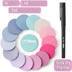 Colorful Round Transparent Sticky Notes, 14 Pads, 560 Sheets, 1.1"