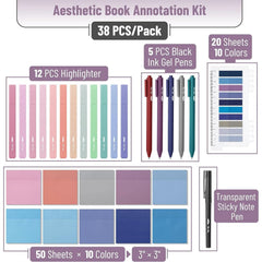 Aesthetic Book Annotation Kit - 38 Pieces with Highlighters, Gel Pens, and Tabs (Wholesale)