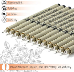 Black Fineliner Pens for Drawing, 0.3mm Tip, 12 Pack