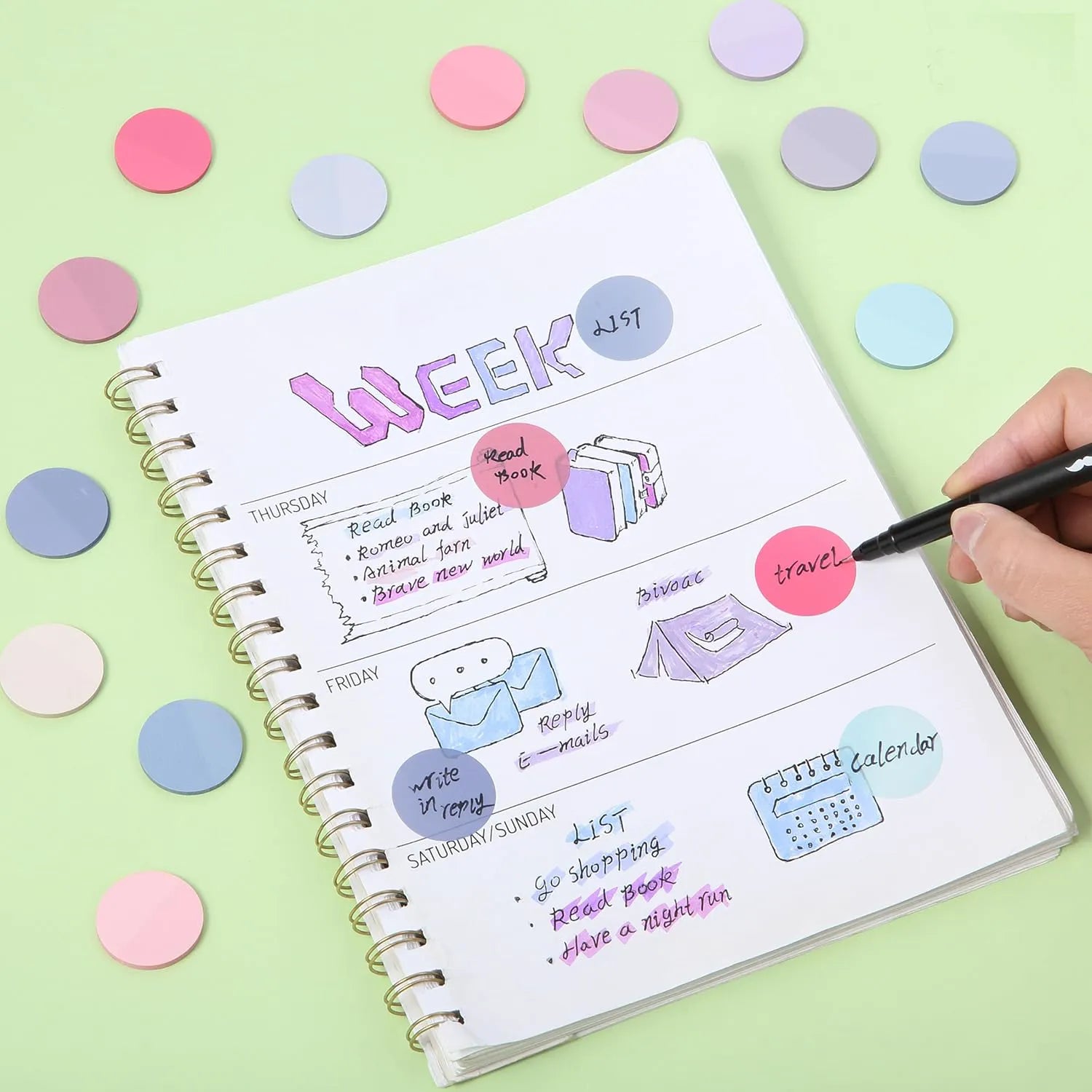 Colorful Round Transparent Sticky Notes, 14 Pads, 560 Sheets, 1.1"