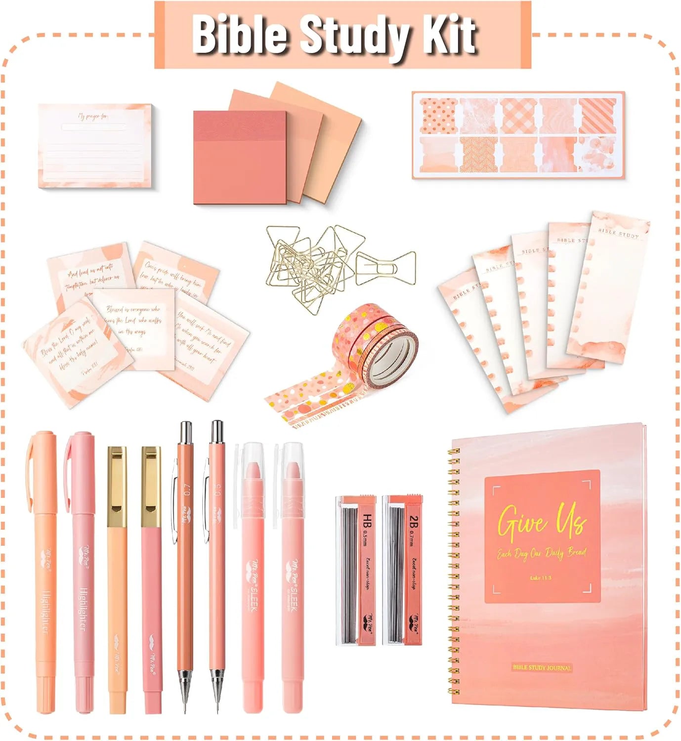 Mr. Pen Bible Journaling Kit for Women - Sunset Blush, No-Bleed Highlighters & Pens