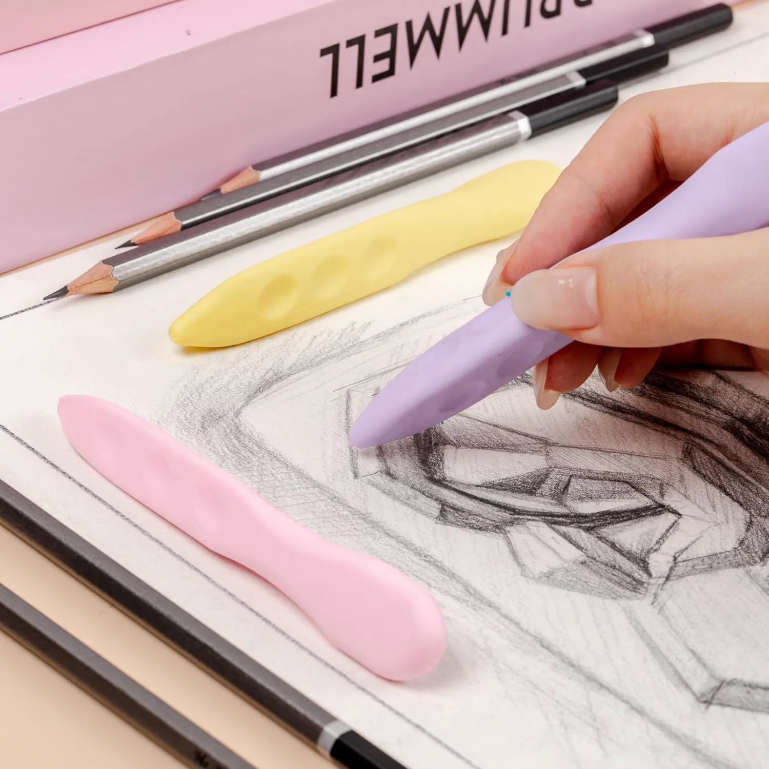 Cute Pen-Shaped Erasers for Kids (3 Pack) with Pastel Grip