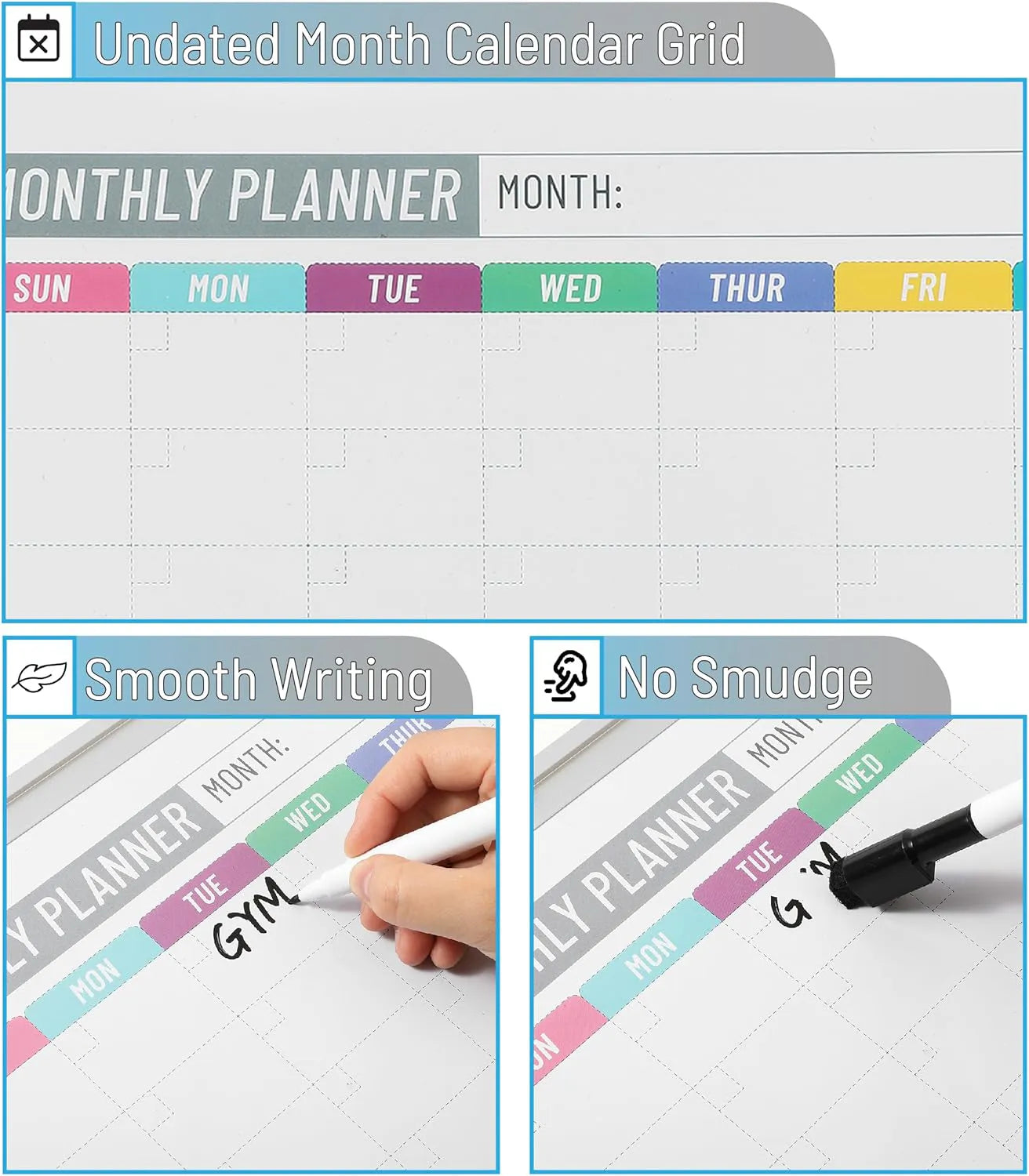 Double-Sided Whiteboard 12x16 with Weekly Planner and Blank Side