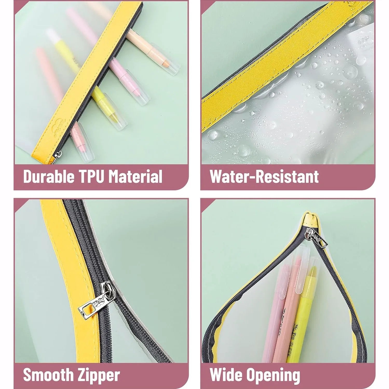 Clear Pencil Pouches (3-Pack) - Transparent TPU Zipper Bags for School, Travel & Makeup
