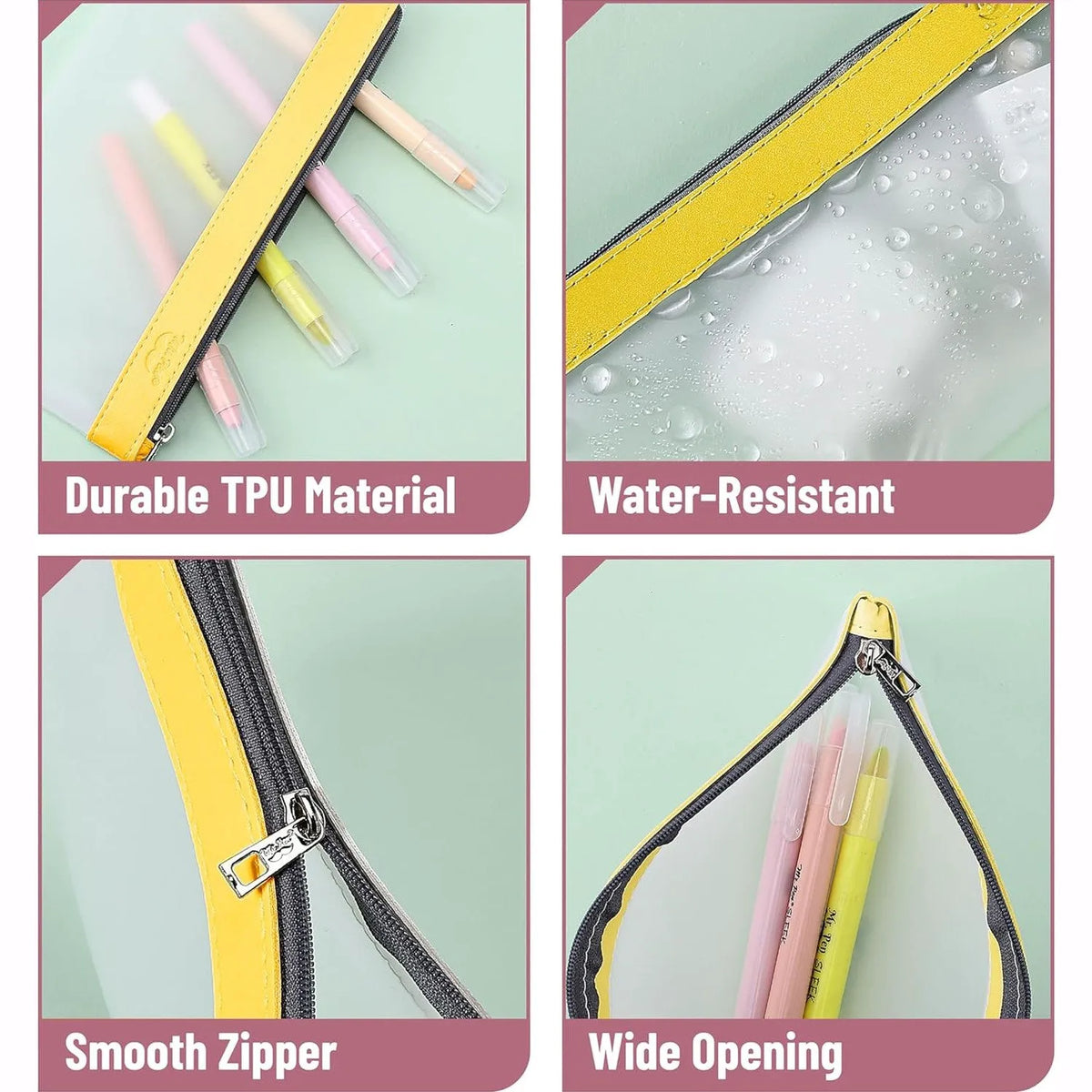 Clear Pencil Pouches (3-Pack) - Transparent TPU Zipper Bags for School, Travel & Makeup