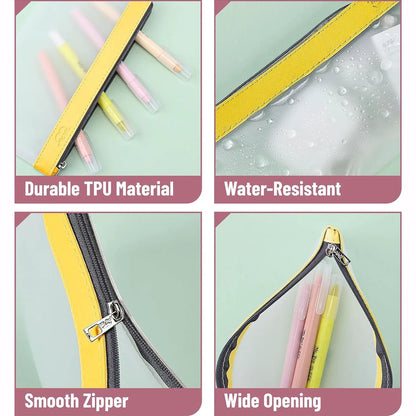 Clear Pencil Pouches (3-Pack) - Transparent TPU Zipper Bags for School, Travel & Makeup