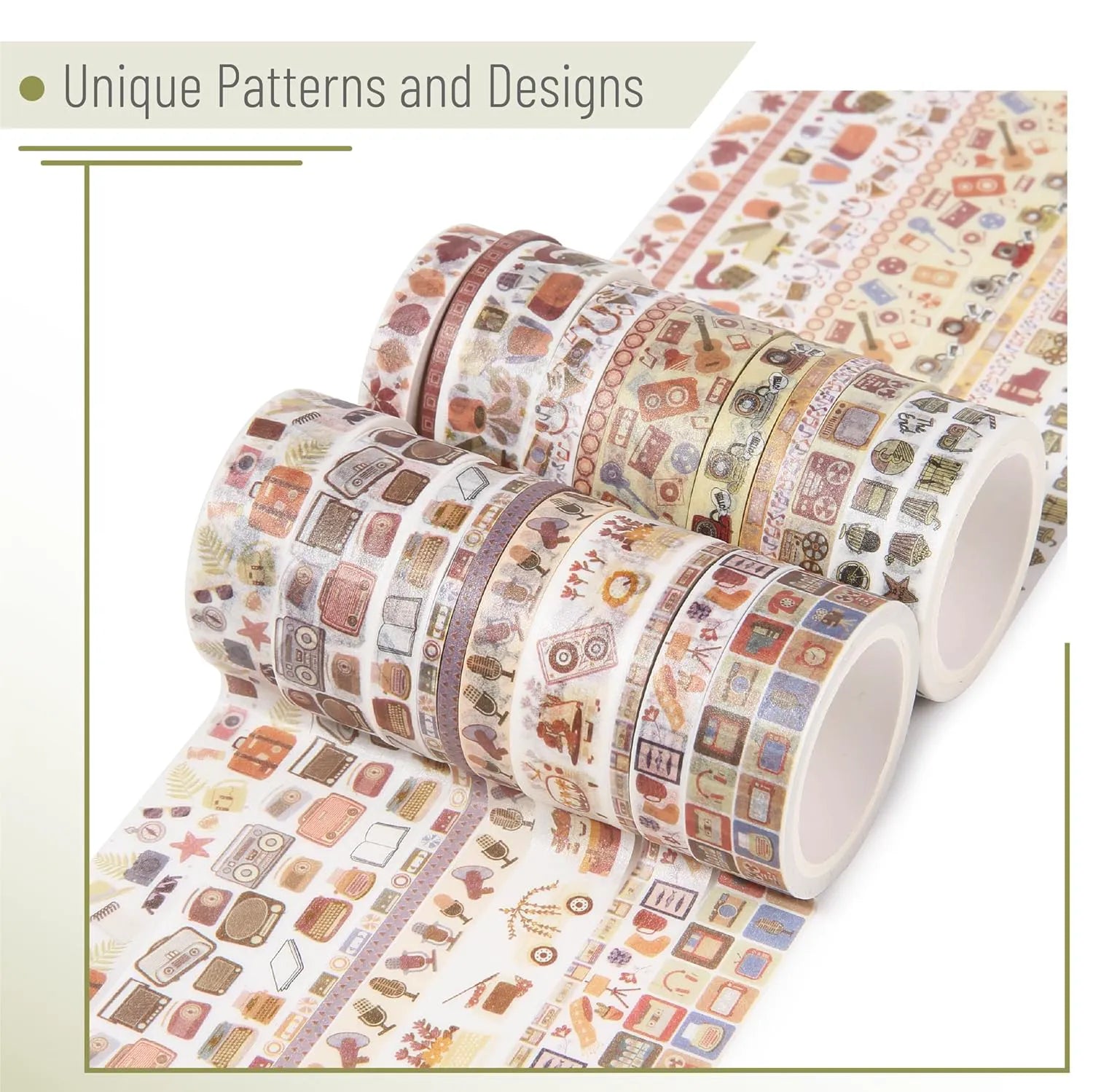 Retro Icon Washi Tape Set - 21 Rolls, Assorted Widths