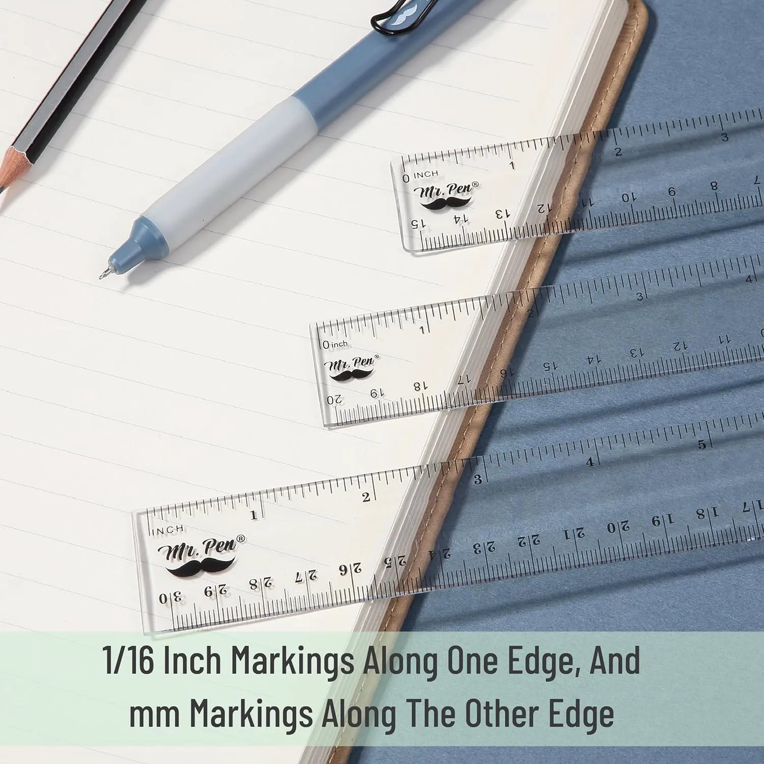 Clear Plastic Rulers Set (3-Pack): 6", 8", 12" - Metric & Inch